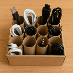 Como fazer organizador de cabos DIY com rolos de papelão